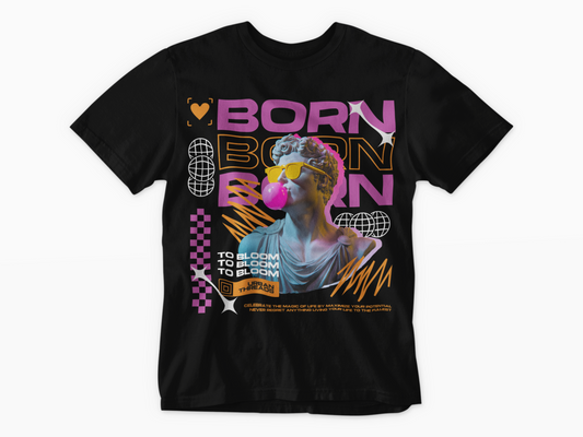 urban style tee, statue pop art, bold streetwear, modern renaissance, colorful fashion, blooming mindset, aesthetic graphic tee, neon retro vibe, live to the fullest, artistic expression shirt